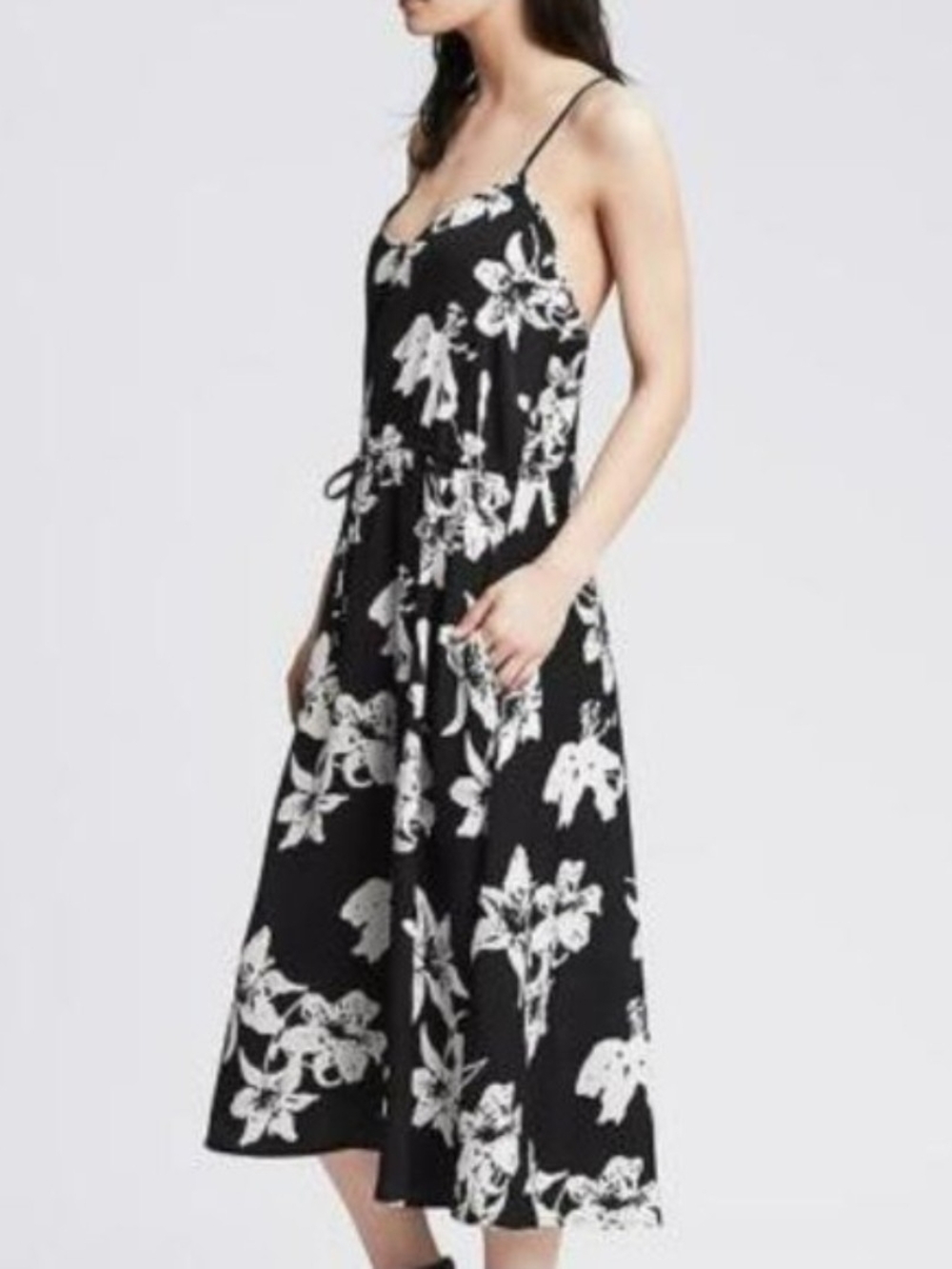 Banana Republic Black and White Floral Flowy Slip Dress